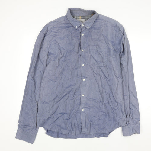 Marks and Spencer Men's Blue Tailored Fit Cotton Button-Up Shirt XL