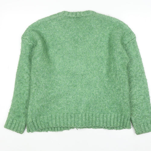 Marks and Spencer Womens Green Cable Knit V-Neck Pullover Jumper Size S