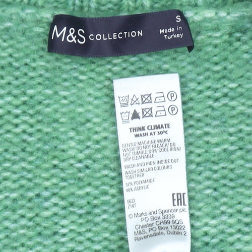 Marks and Spencer Womens Green Cable Knit V-Neck Pullover Jumper Size S