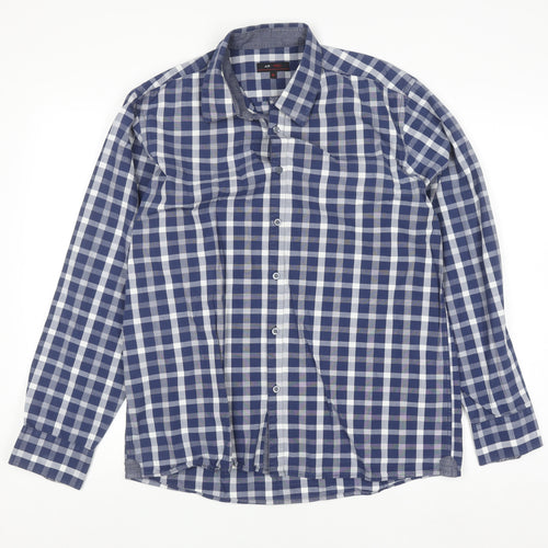 AR RED Men’s Blue Check Cotton Long Sleeve Button-Up Shirt XL