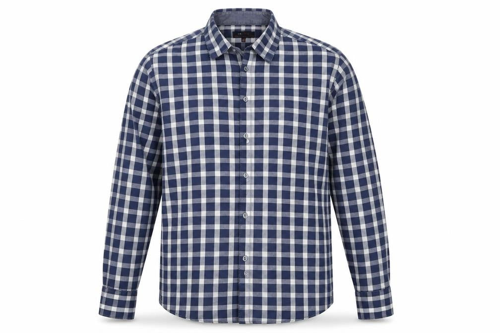 Front view of AR RED Men’s Blue Check Cotton Long Sleeve Button-Up Shirt XL