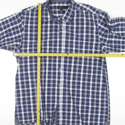 AR RED Men’s Blue Check Cotton Long Sleeve Button-Up Shirt XL
