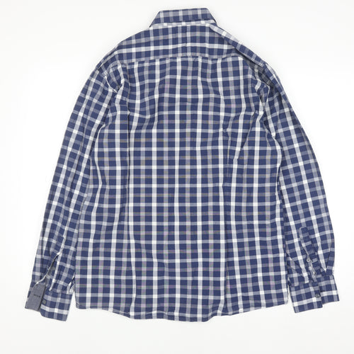 AR RED Men’s Blue Check Cotton Long Sleeve Button-Up Shirt XL