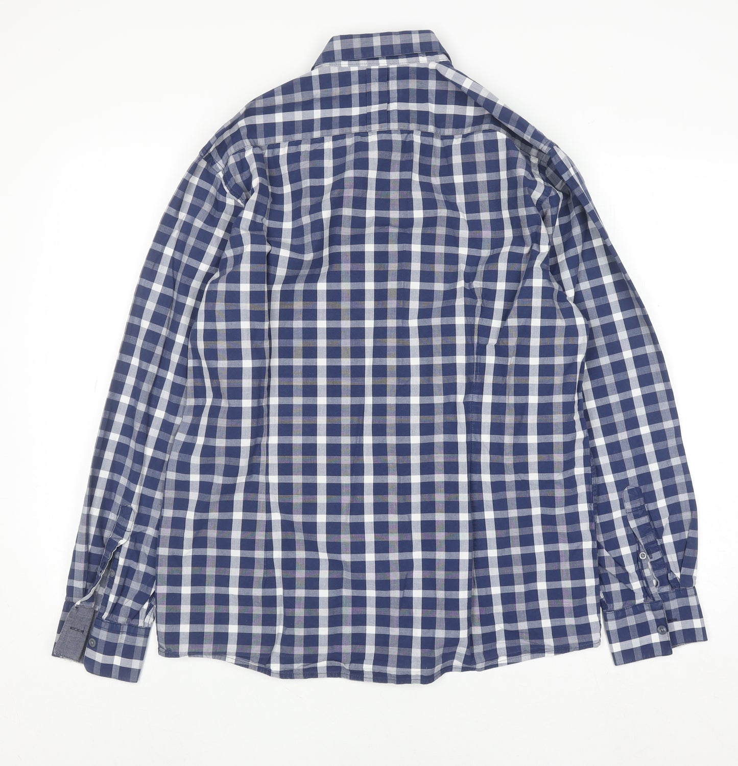 AR RED Men’s Blue Check Cotton Long Sleeve Button-Up Shirt XL