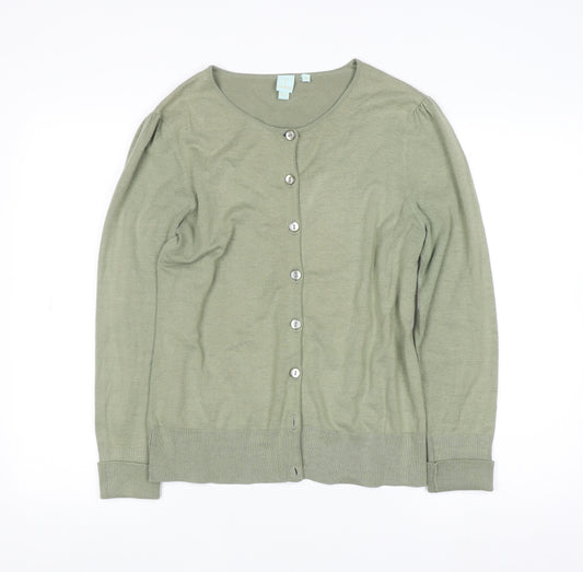 Shuishu Women's Green Long Sleeve Button Cardigan Size M