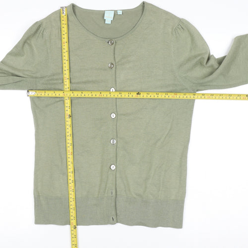 Shuishu Women's Green Long Sleeve Button Cardigan Size M