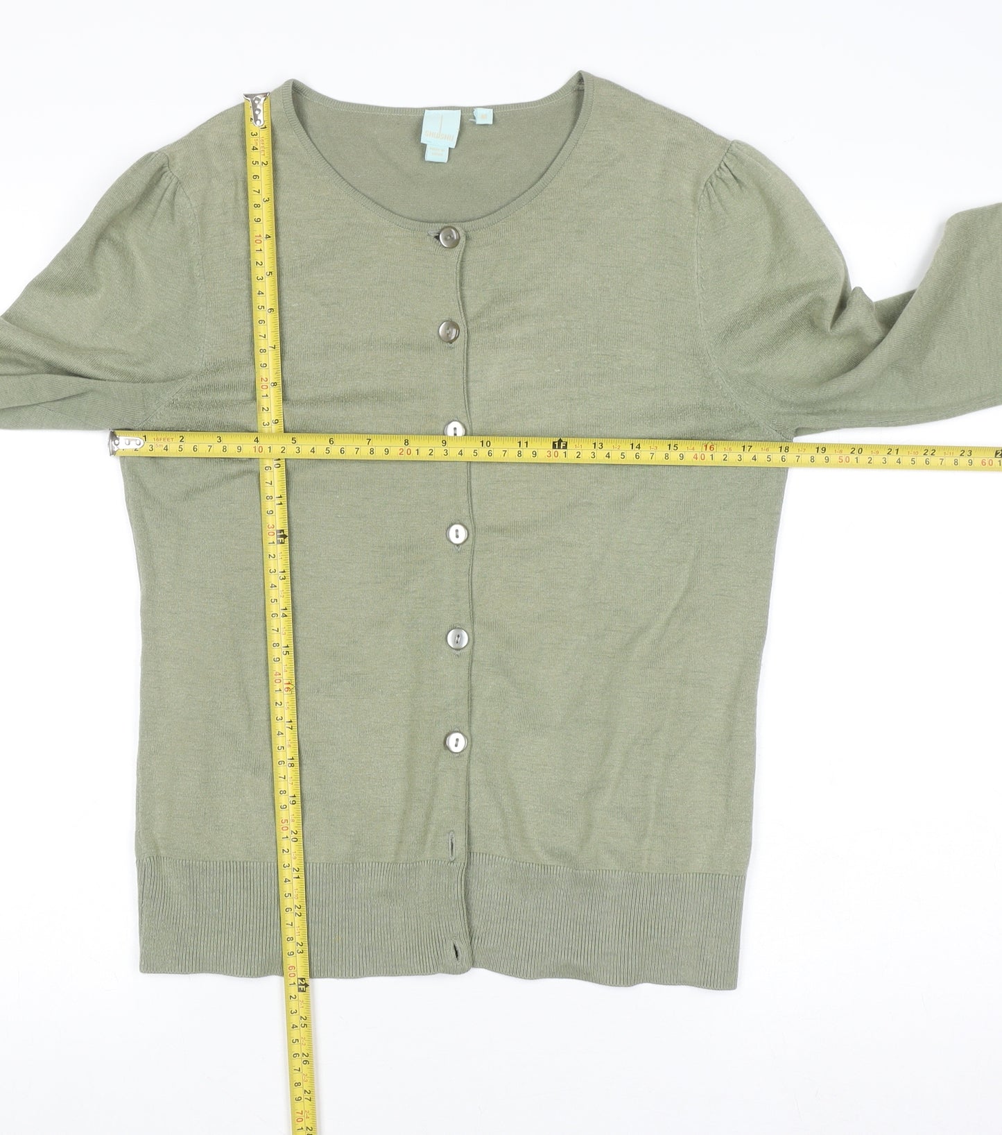 Shuishu Women's Green Long Sleeve Button Cardigan Size M