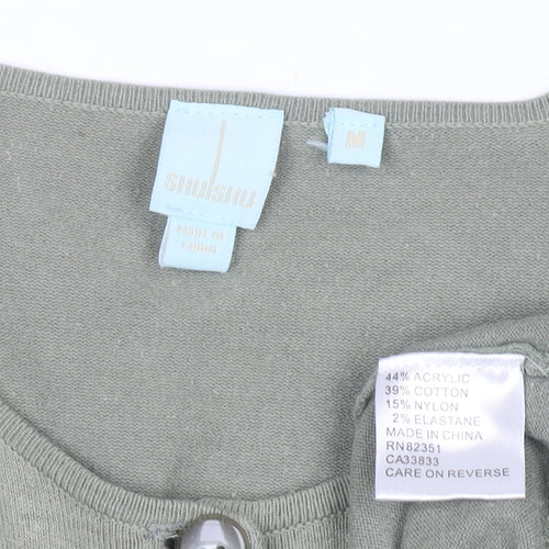 Shuishu Women's Green Long Sleeve Button Cardigan Size M