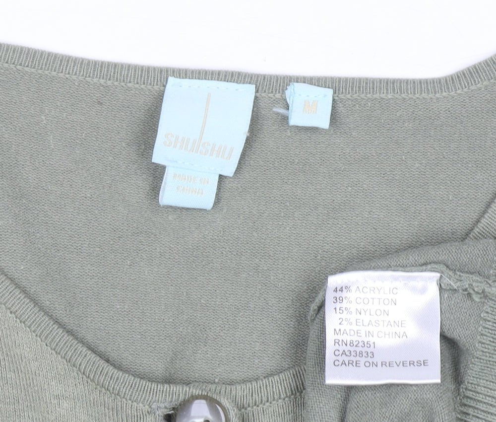 Shuishu Women's Green Long Sleeve Button Cardigan Size M
