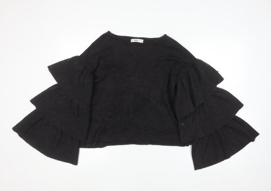 Zara Women Black Ruffle Flared Sleeve Knit Jumper Size S