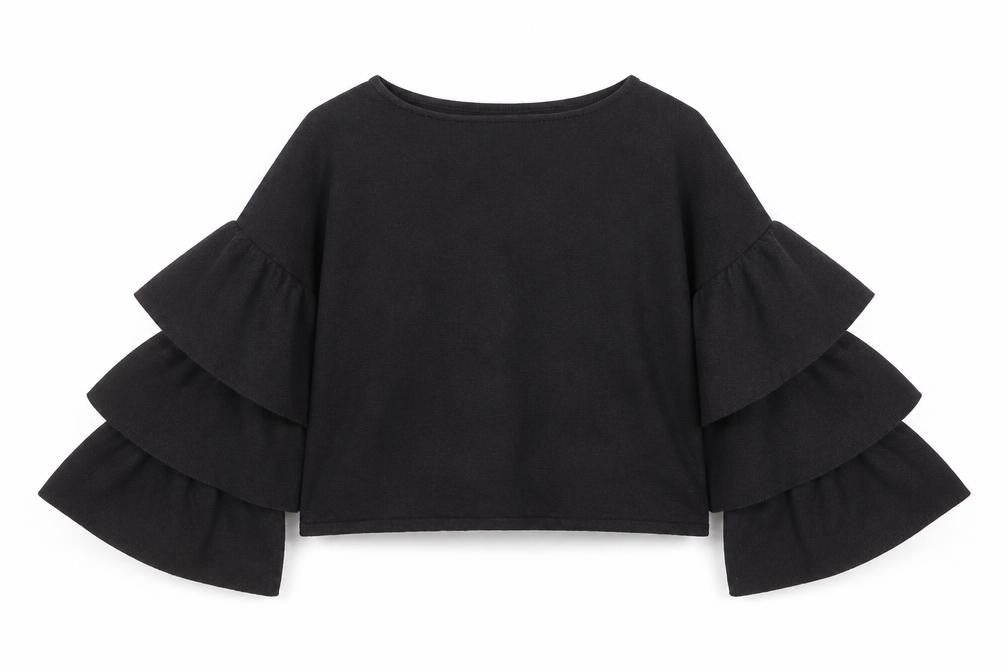 Zara Women Black Ruffle Flared Sleeve Knit Jumper Size S