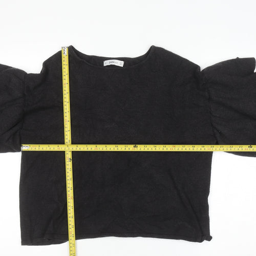Zara Women Black Ruffle Flared Sleeve Knit Jumper Size S