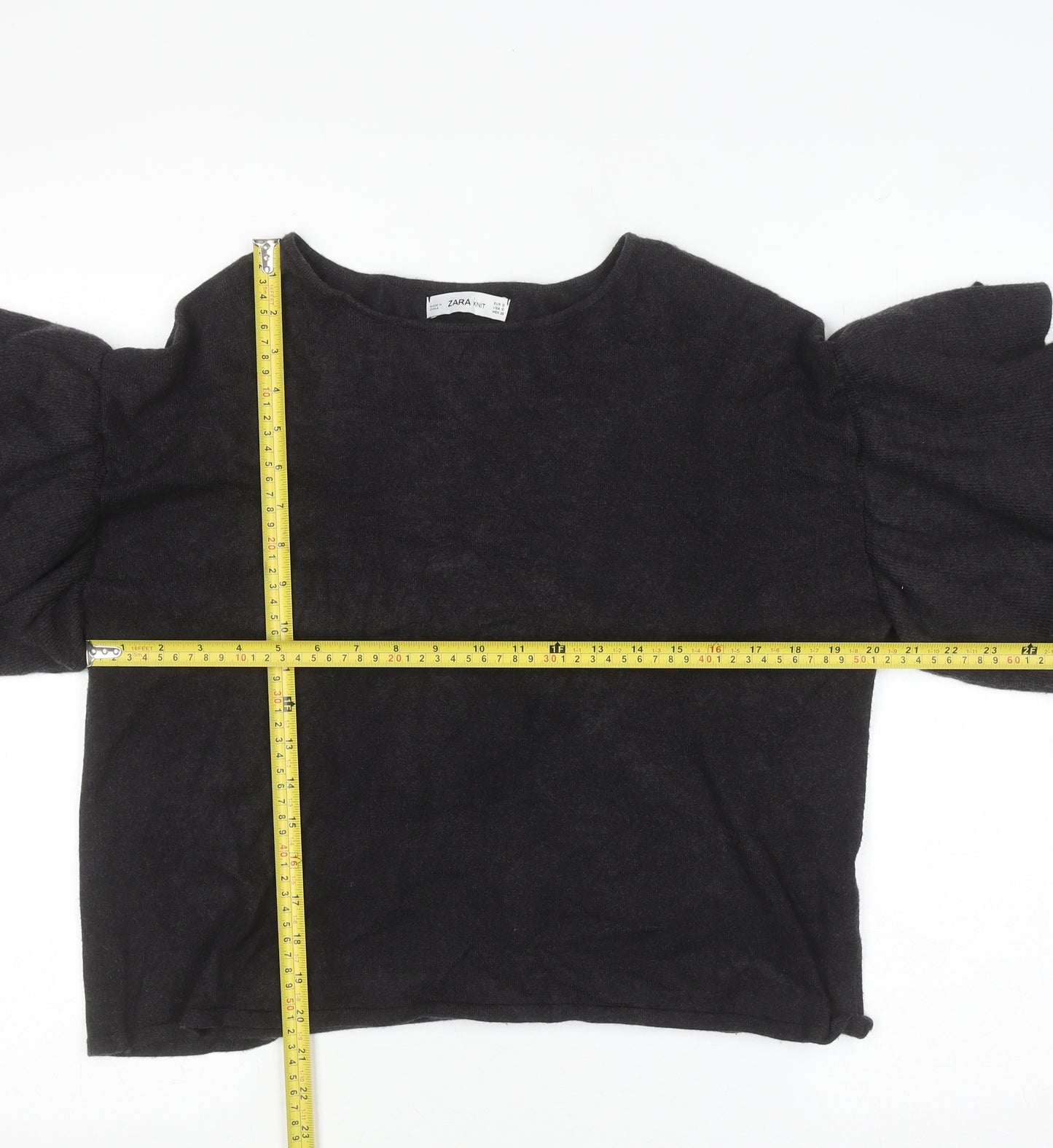 Zara Women Black Ruffle Flared Sleeve Knit Jumper Size S