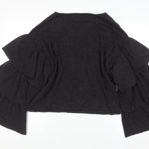 Zara Women Black Ruffle Flared Sleeve Knit Jumper Size S