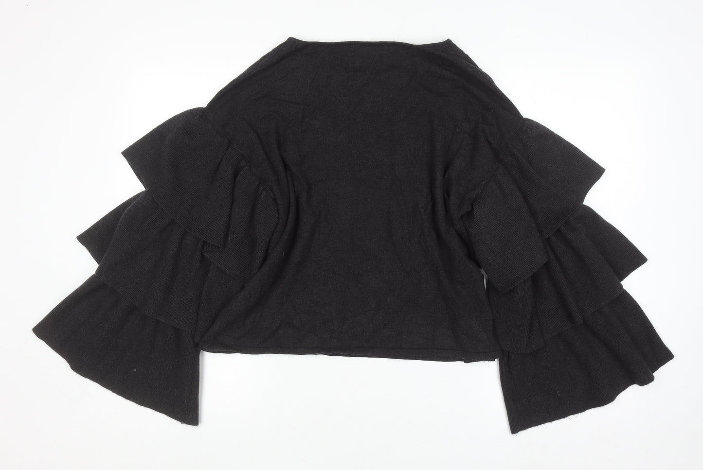 Zara Women Black Ruffle Flared Sleeve Knit Jumper Size S