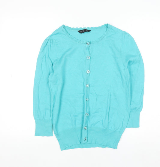 Dorothy Perkins Women Blue Size 10 Crew Neck Button Cardigan