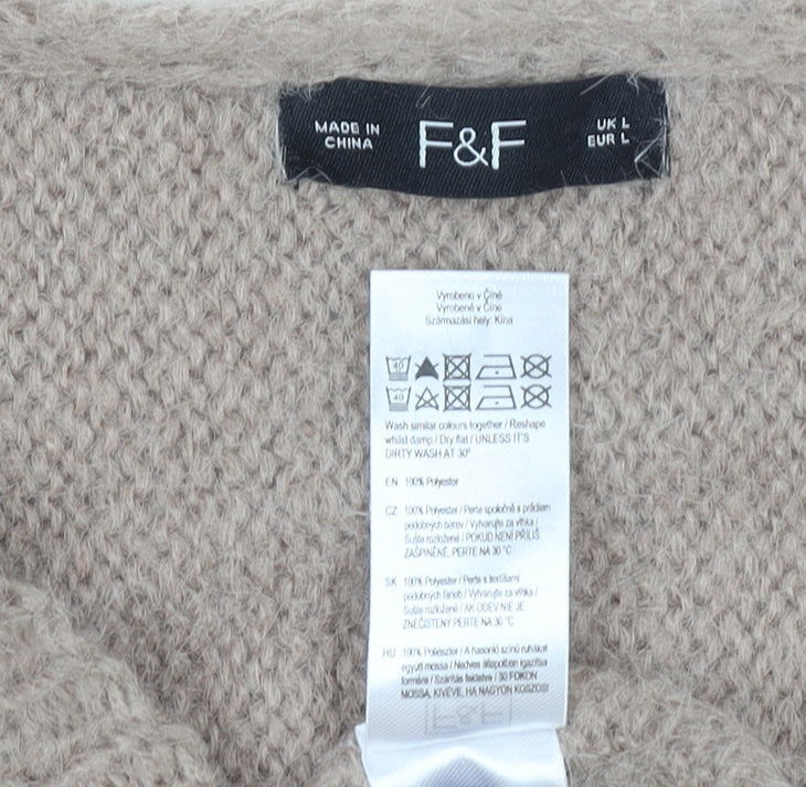 F&F Women Beige V-Neck Knit Pullover Jumper Size L