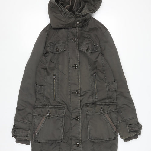 Esprit Women's Green Hooded Long Parka Coat Size 12 Cotton Lined
