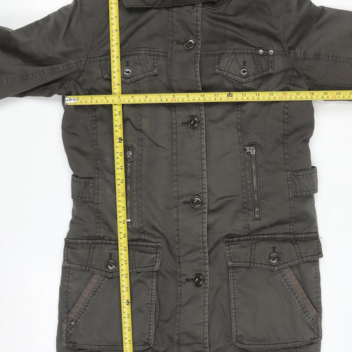 Esprit Women's Green Hooded Long Parka Coat Size 12 Cotton Lined