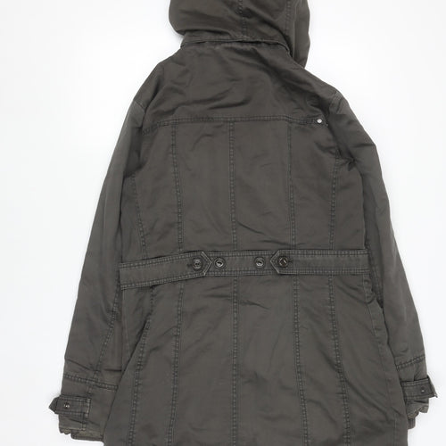 Esprit Women's Green Hooded Long Parka Coat Size 12 Cotton Lined