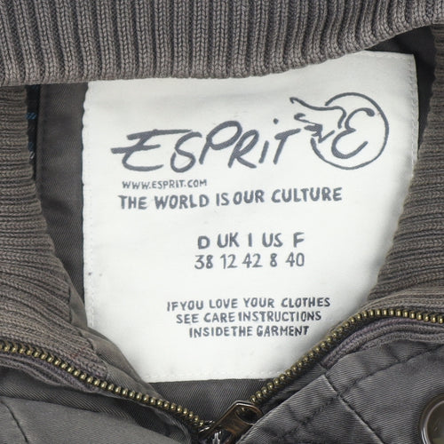 Esprit Women's Green Hooded Long Parka Coat Size 12 Cotton Lined