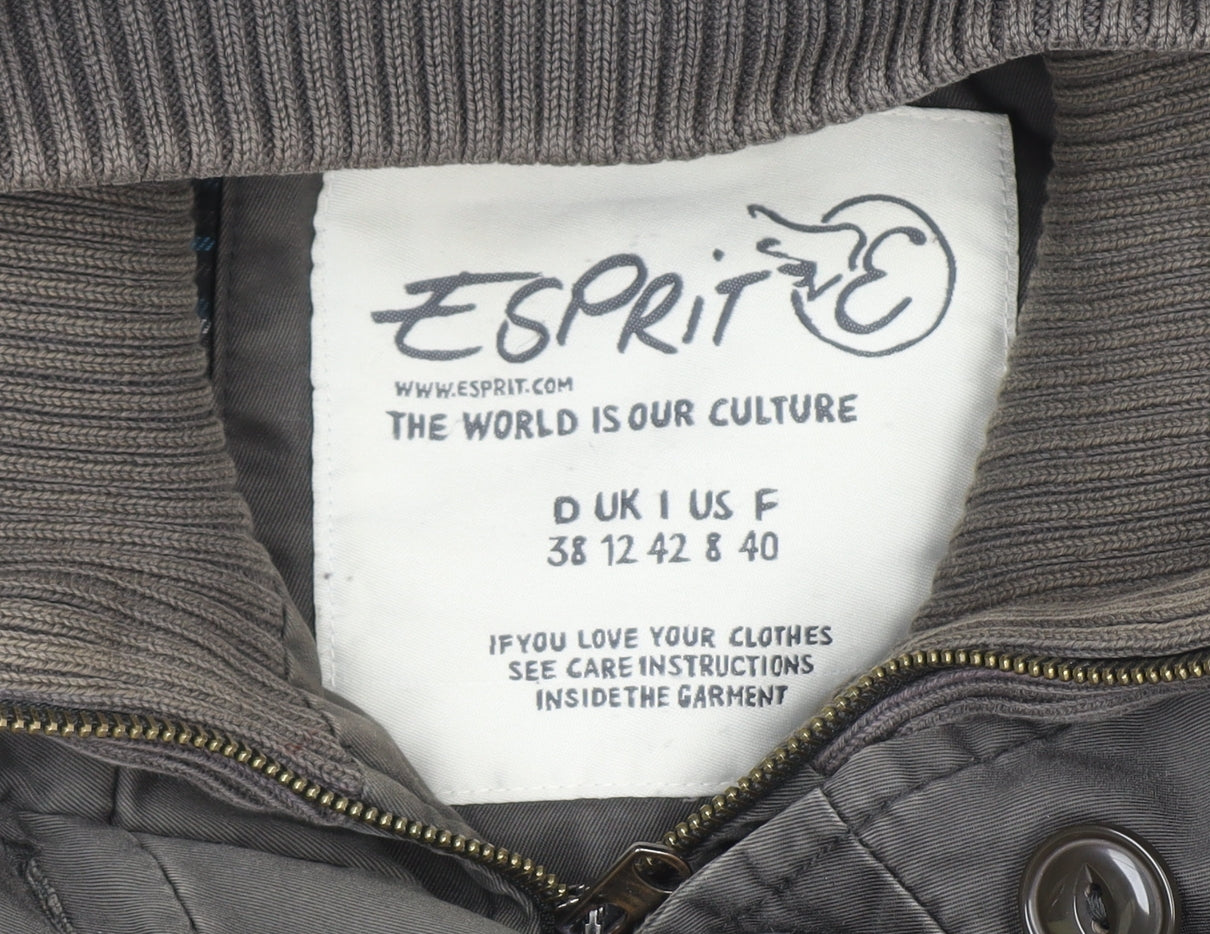 Esprit Women's Green Hooded Long Parka Coat Size 12 Cotton Lined