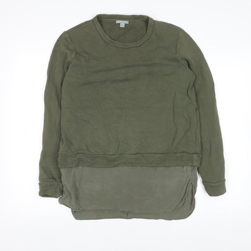COS Women Green Silk Hem Long Sleeve Crew Neck Pullover Jumper Size S