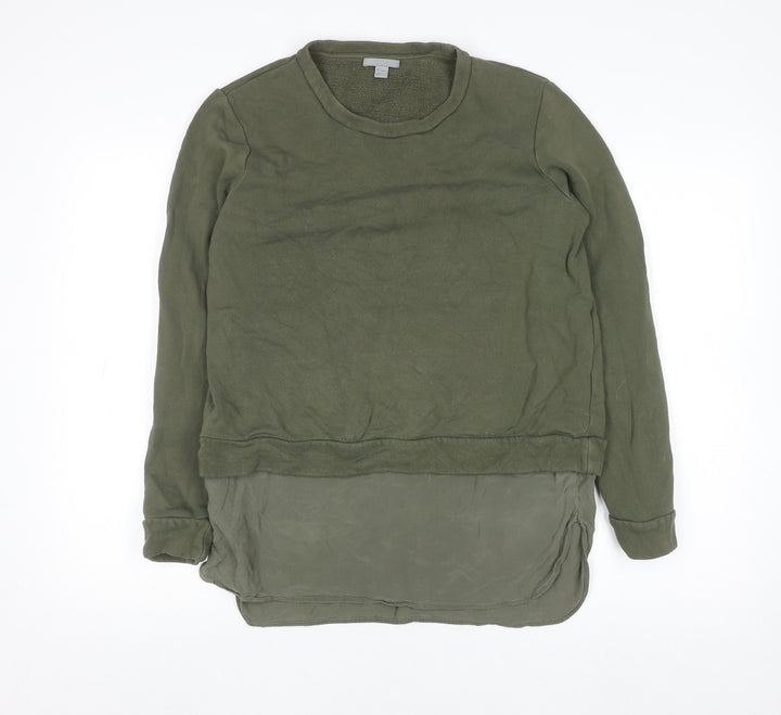 COS Women Green Silk Hem Long Sleeve Crew Neck Pullover Jumper Size S