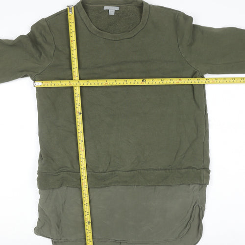 COS Women Green Silk Hem Long Sleeve Crew Neck Pullover Jumper Size S