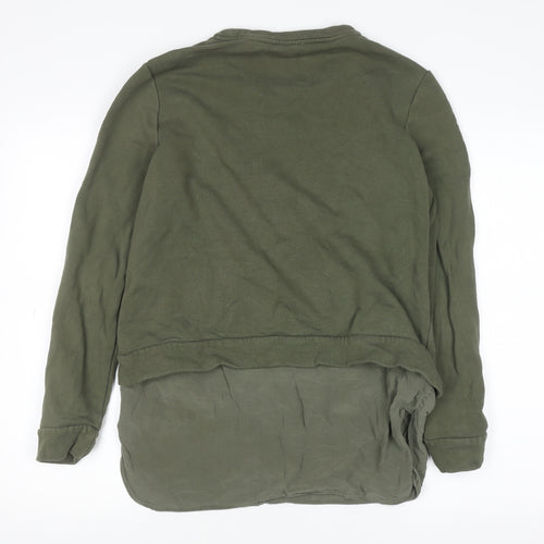 COS Women Green Silk Hem Long Sleeve Crew Neck Pullover Jumper Size S