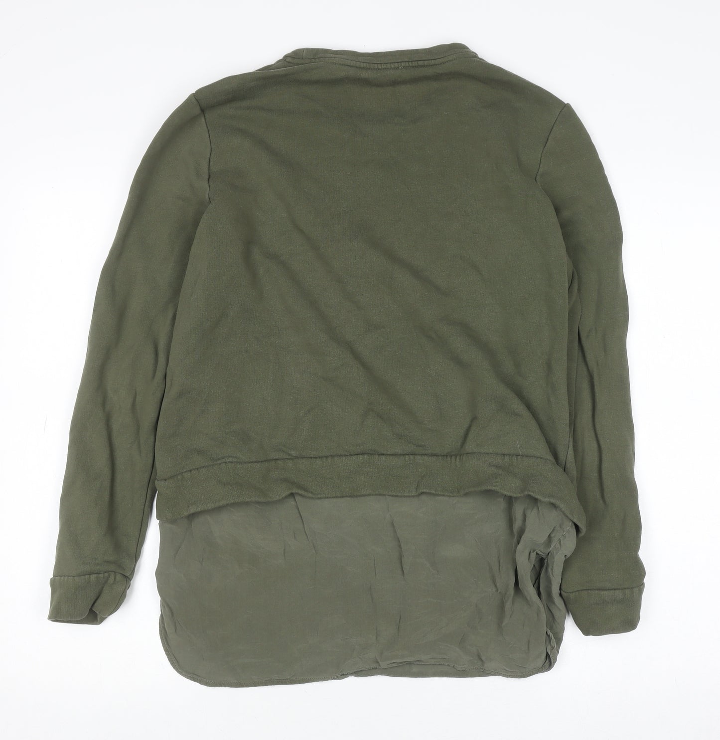 COS Women Green Silk Hem Long Sleeve Crew Neck Pullover Jumper Size S
