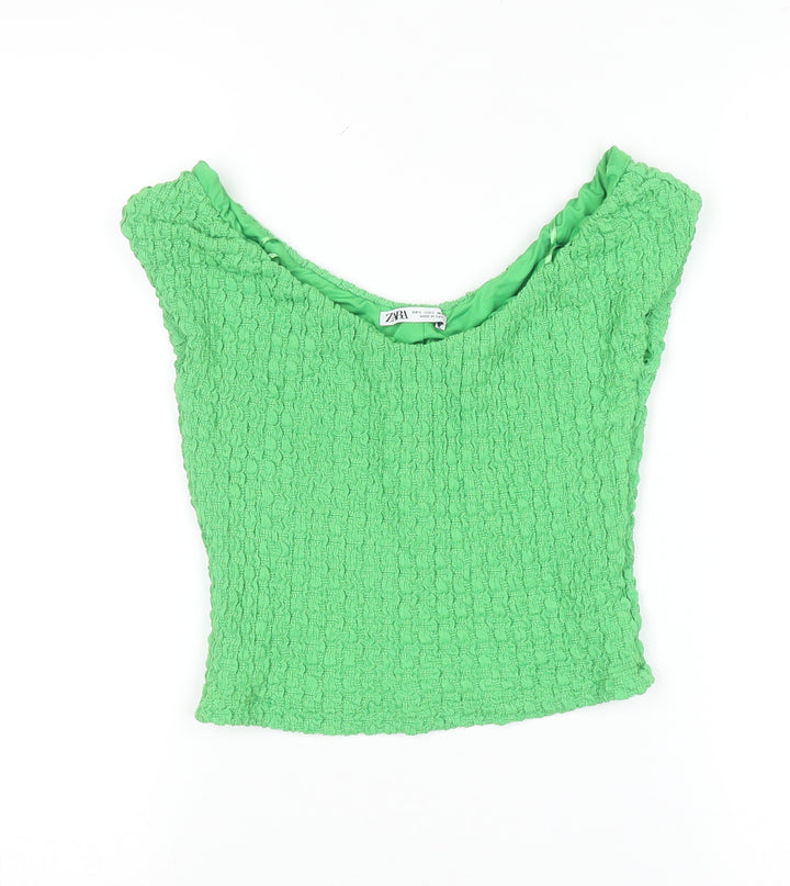 Zara Women’s Green Cropped Sleeveless Blouse M