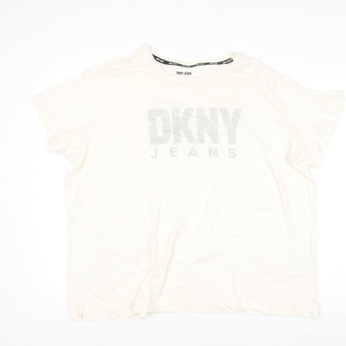 DKNY Jeans Women's Ivory Beaded Logo Cotton Modal T-Shirt Size 18 Plus