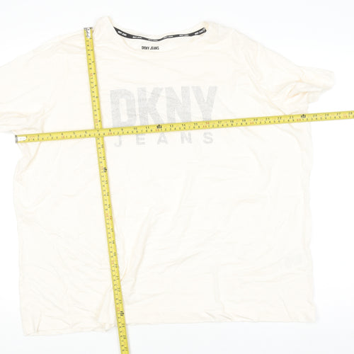 DKNY Jeans Women's Ivory Beaded Logo Cotton Modal T-Shirt Size 18 Plus