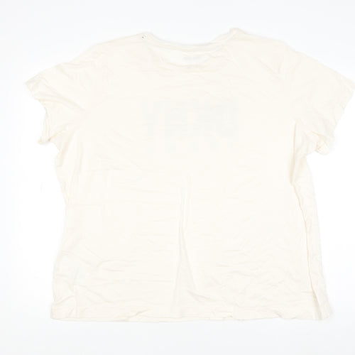 DKNY Jeans Women's Ivory Beaded Logo Cotton Modal T-Shirt Size 18 Plus
