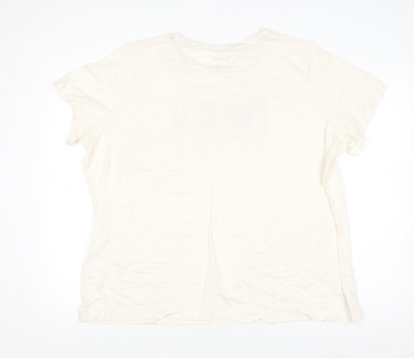 DKNY Jeans Women's Ivory Beaded Logo Cotton Modal T-Shirt Size 18 Plus