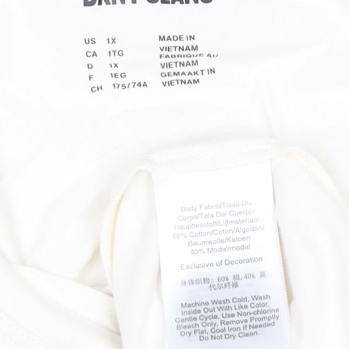 DKNY Jeans Women's Ivory Beaded Logo Cotton Modal T-Shirt Size 18 Plus