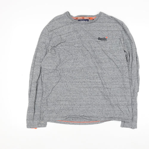 Superdry Men's Grey Long Sleeve Crew Neck Cotton Top M