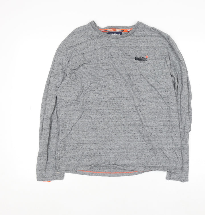 Superdry Men's Grey Long Sleeve Crew Neck Cotton Top M