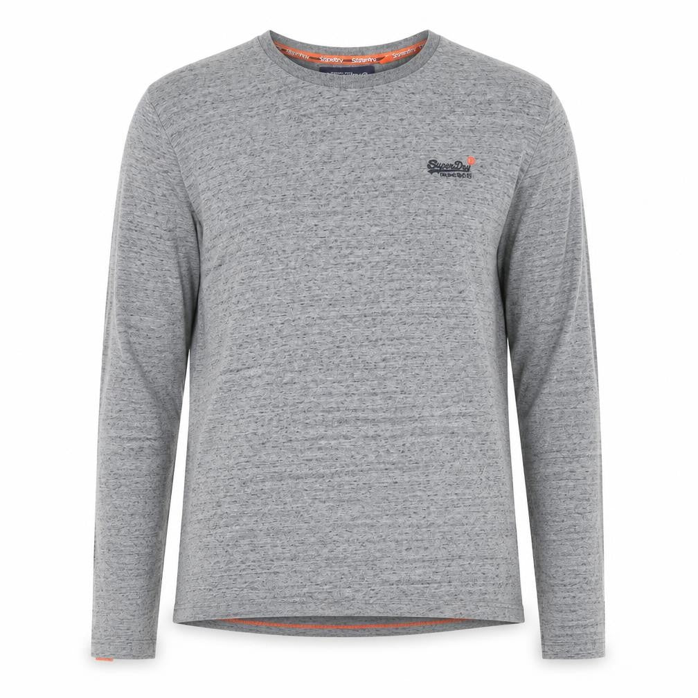 Front view of Superdry Men's Grey Long Sleeve Crew Neck Cotton Top M
