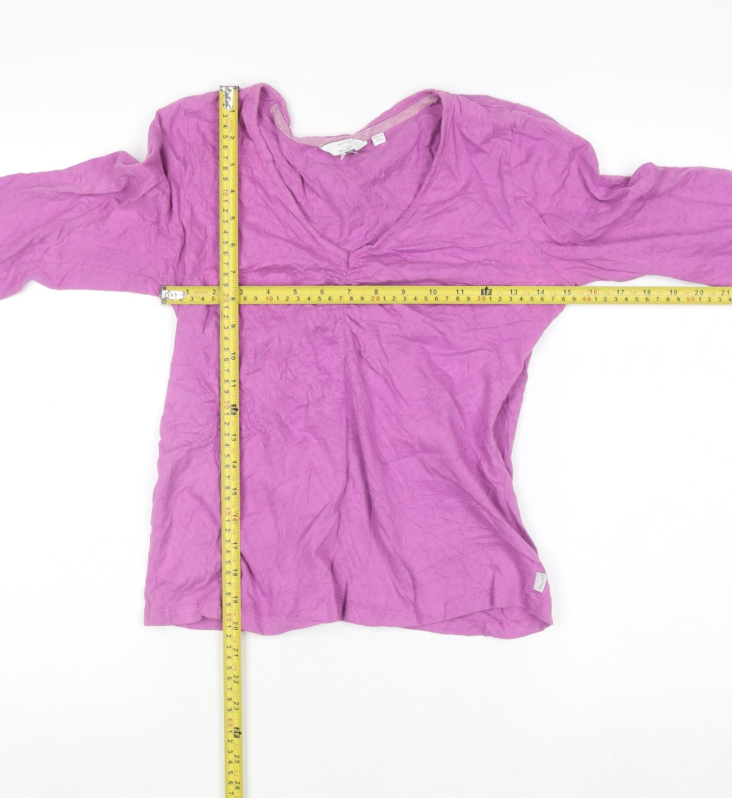 FatFace Women’s Pink Long Sleeve V-Neck Cotton Jersey Top Size 10