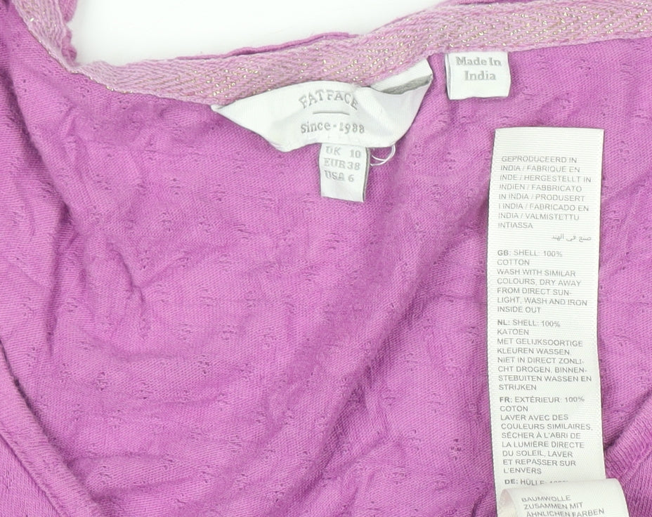 FatFace Women’s Pink Long Sleeve V-Neck Cotton Jersey Top Size 10