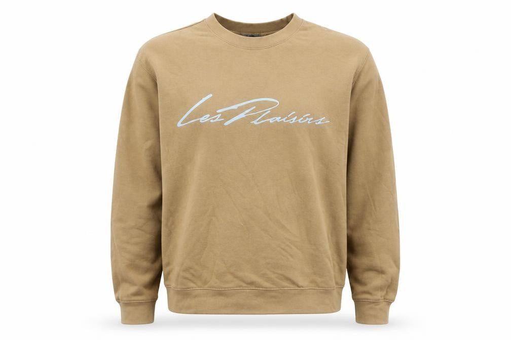 Front view of H&M Men’s Beige Les Plaisirs Graphic Pullover Sweatshirt XL