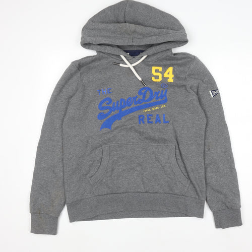 Superdry Womens Grey Pullover Hoodie Size 14 Hooded Graphic Print