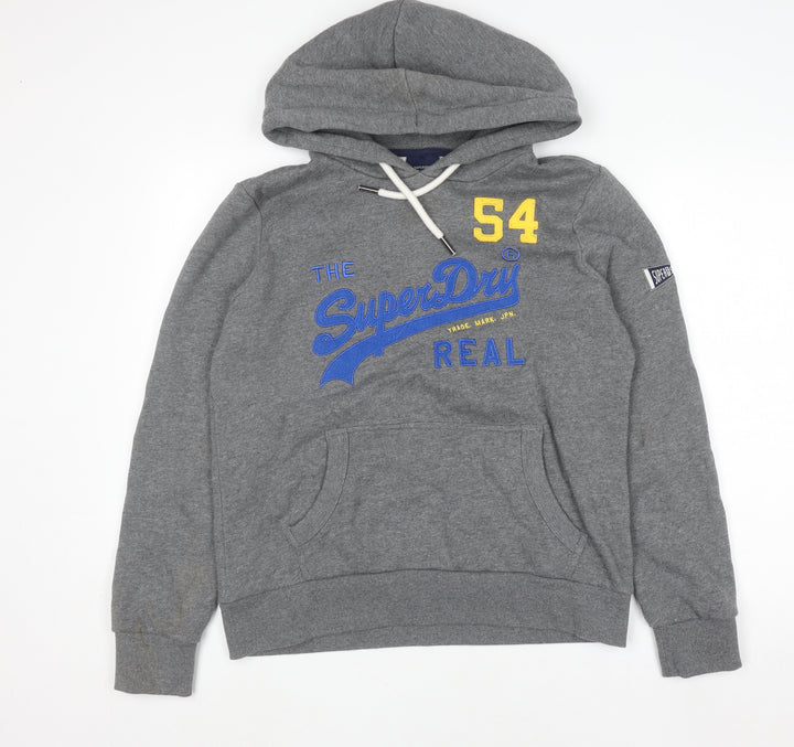 Superdry Womens Grey Pullover Hoodie Size 14 Hooded Graphic Print