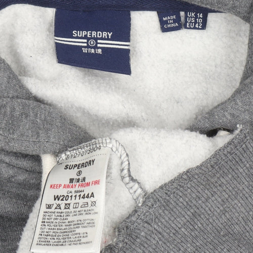 Superdry Womens Grey Pullover Hoodie Size 14 Hooded Graphic Print
