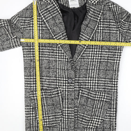 ONLY Women's Black Check Tweed Overcoat Size S Classic Mid-Length Coat