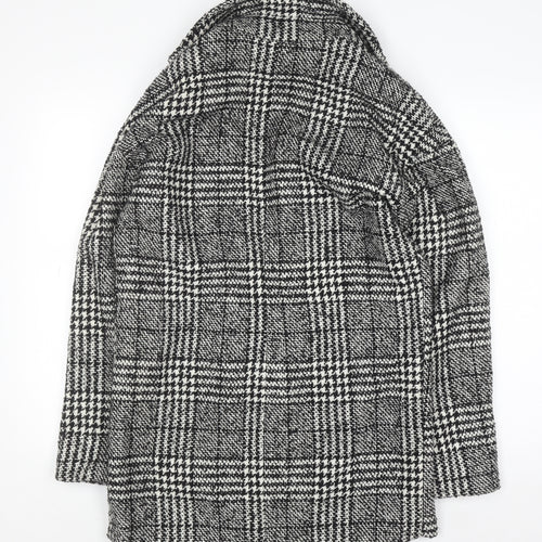 ONLY Women's Black Check Tweed Overcoat Size S Classic Mid-Length Coat