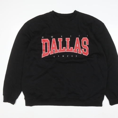 boohooMAN Men's Black Dallas Campus Sweatshirt Medium Crew Neck