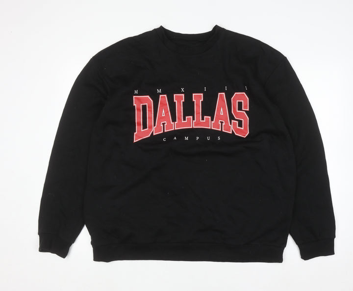 boohooMAN Men's Black Dallas Campus Sweatshirt Medium Crew Neck